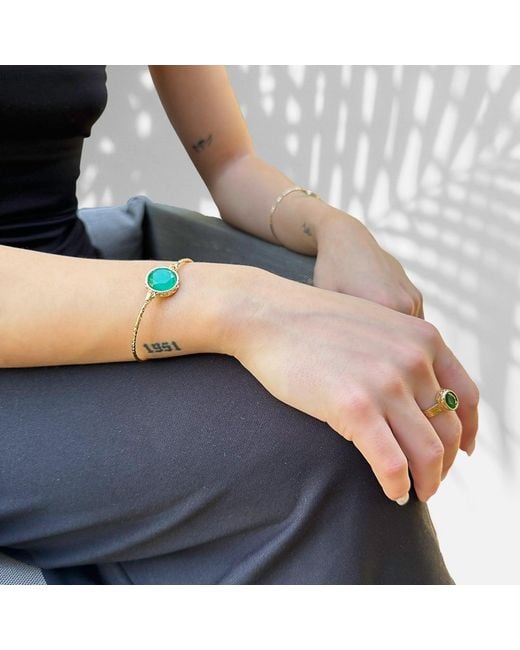 Ebru Jewelry Cleopatra Green Jade Gemstone Gold Ring