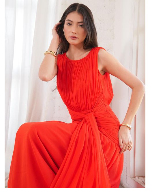 Rose & Nancy Red Amy Drape Tie Waist Maxi Dress