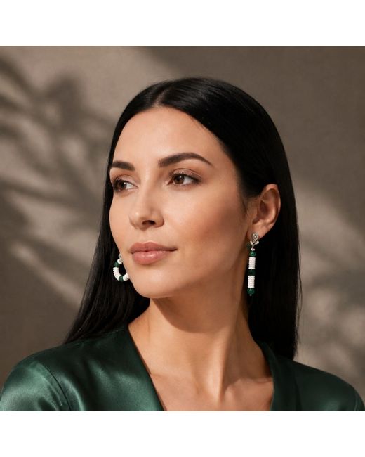 Way to Chic Blue Asymmetrical Earrings With Shell & Moss Agate Stones