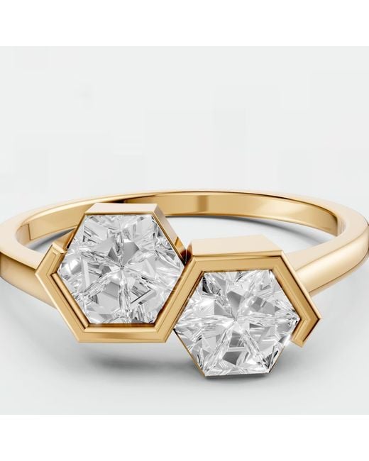 Aya Fine Jewelry Metallic Hexagon Lab Diamond Toi Et Moi Wedding Ring