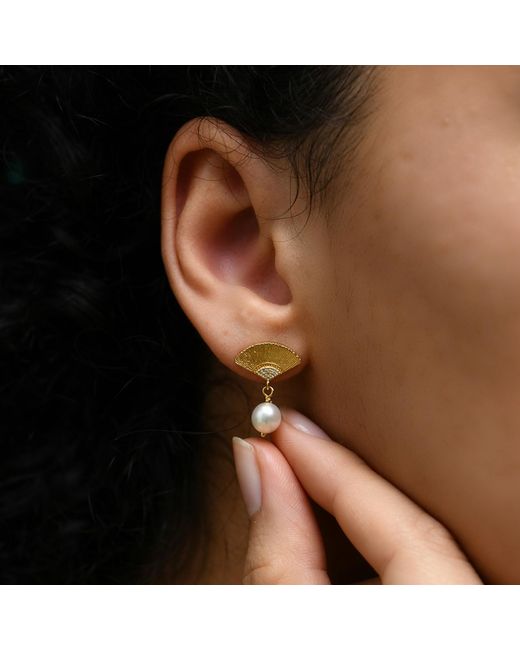 Janus Edinburgh Yellow Vermeil Ouroboros Fan Earrings With Freshwater Pearls