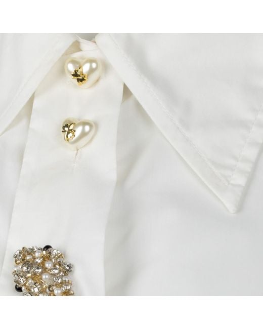 House of Laines London White Laines Couture Hand Embellished Crystal Snake Tie Shirt