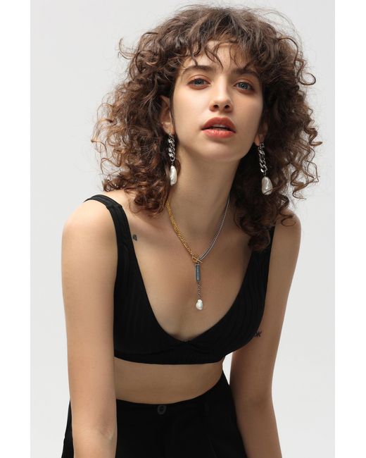 Classicharms Metallic Two Tone Chain Baroque Pearl Necklace