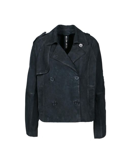 Freaky Nation Black Goat Suede Vintage Trench Leather Jacket