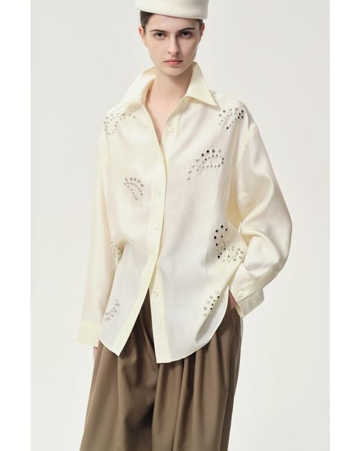 FRONT ROW SHOP Natural Neutrals Stud-Embellished Shirt Vanilla