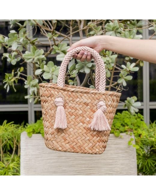 LIKHÂ White Dusty Rose Small Classic Tote Bag With Braided Handles