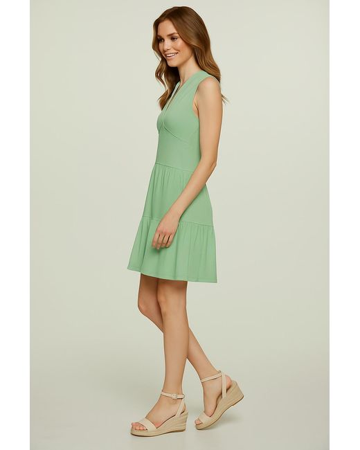Conquista Green Light Sleeveless V-Neck Jersey Dress – Loose Fit, Knee-Length