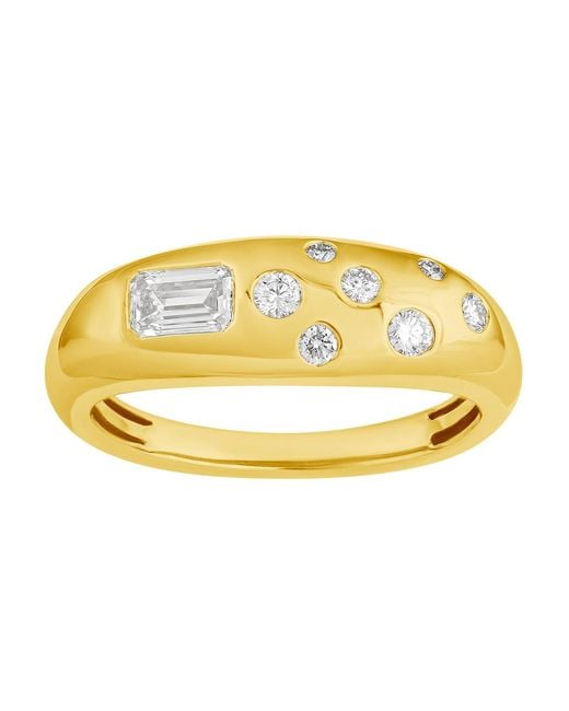 Artisan Metallic 14K Emerald Cut & Round Diamond Flush Set Ring