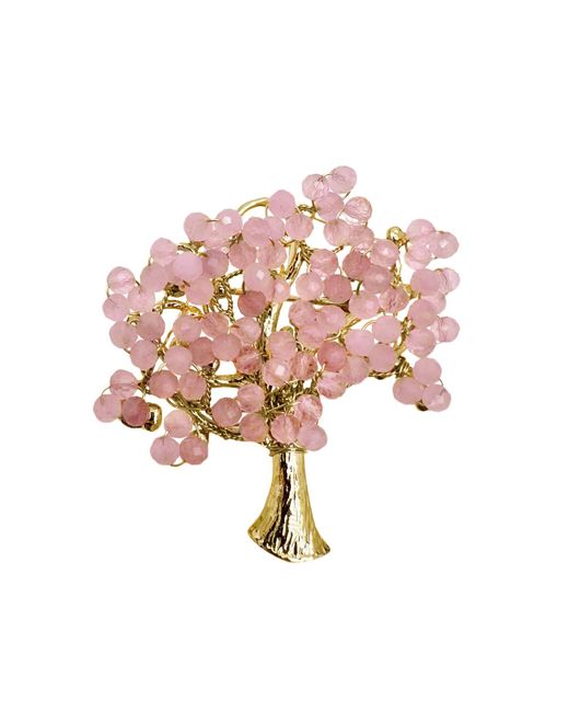 Farra Pink Rose Quartz Tree Hand Crafted Brooch