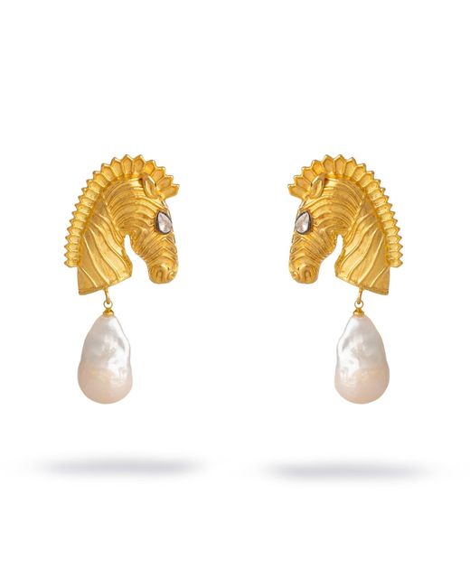 Ebru Jewelry Metallic Majestic Horse & Baroque Pearl Statement Earrings