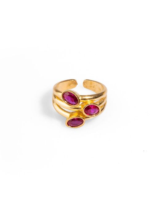 Ebru Jewelry Metallic Trio Ruby Gemstone Adjustable Cocktail Ring