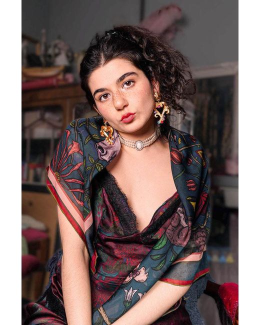 Natalia Petruch Green Mystic Rabbit Silk Chiffon Scarf