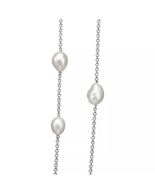 Unaloe Metallic Sterling Long Pearl Necklace With Mixed Natural Freshwater Pearls – Layered Statement Jewelry For