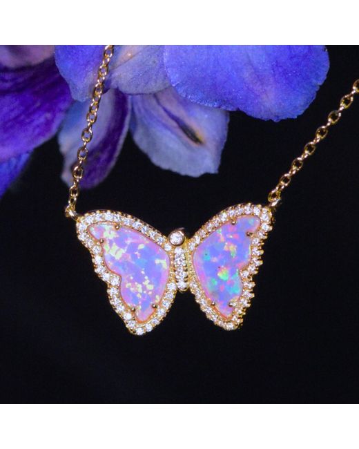 KAMARIA Metallic Opal Butterfly Necklace With Crystals