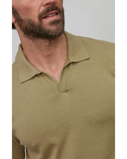 Paul James Knitwear Green Neutrals Ultra Fine Cotton Nathan Buttonless Polo Shirt for men