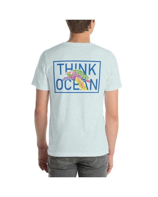 Anchor and Crew Blue Ice Think Ocean Turtle Fluorescence Cotton Embroidered T-Shirt for men