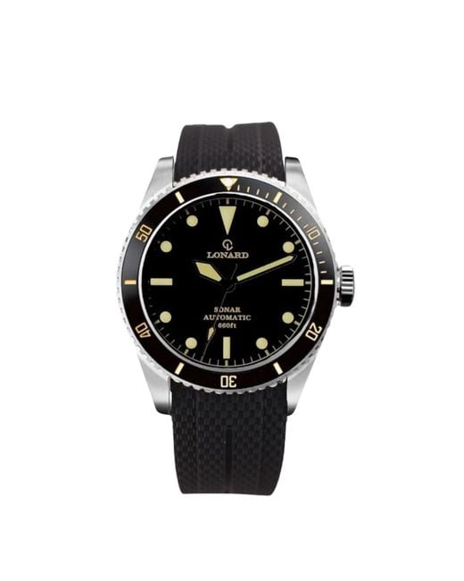 Lonard Watches Black Sonar Rubber Strap Automatic Diver Watch for men
