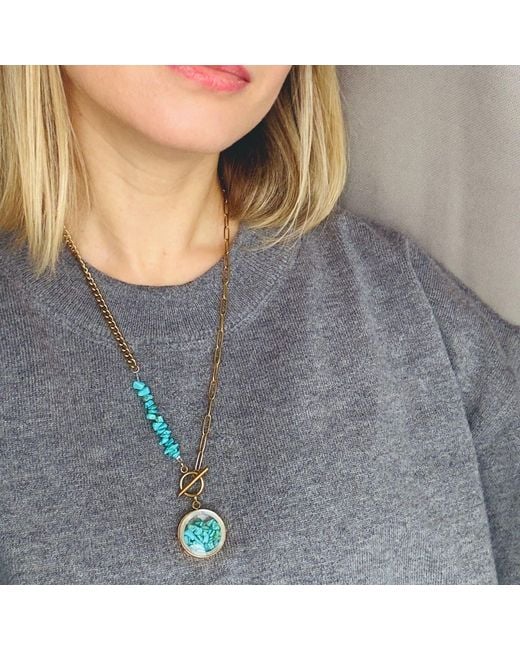 My Little Nature Blue Necklace With Beaded Plated Chain – Handmade Gemstone Jewelry