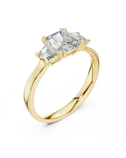 Aya Fine Jewelry Metallic Radiant Cut Three Stone Lab Diamond Ring With Baguette Side Stones