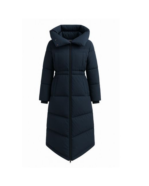 BEIRA Blue Alexis Longline Padded Puffa Coat With Cowl Hood Dark