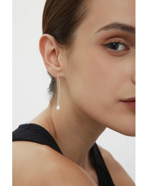 Vanhi White Eira Pearl Drop Threader Earrings