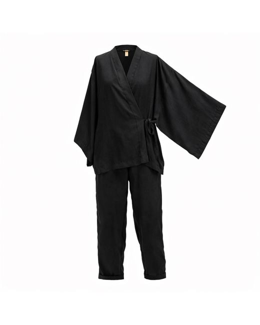 Ceva Cu Dichis Black Cupro Kimono & Trousers Set