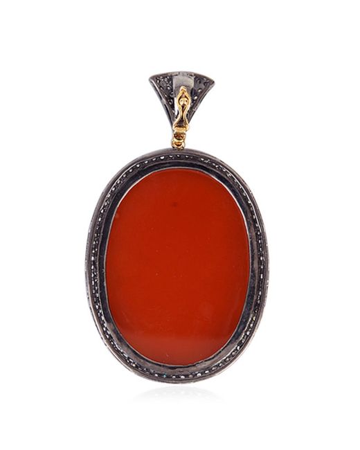 Artisan Metallic 18k Solid & Sterling Silver With Pave Diamond And Shall Cameo Face Pendant