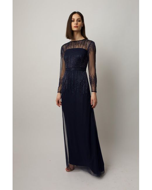 Raishma Blue Laurel Featuring Sheer Long Sleeves & Delicate Vertical Lines Of Embroidery