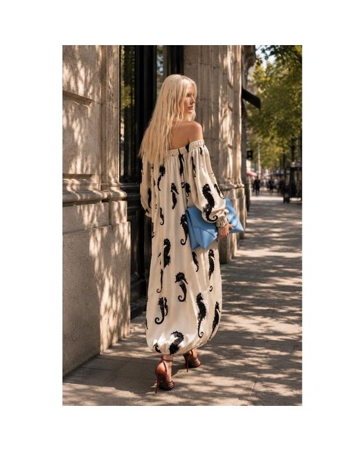 Julia Allert Natural Neutrals Ivory Off-Shoulder Seahorse Loose-Fit Dress – Capsule Edition