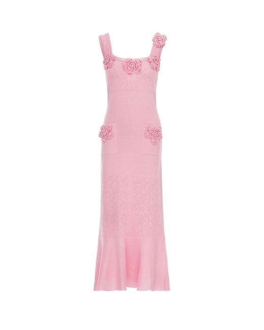 Andreeva Pink Rose Vanilla Knit Dress With Handmade Knit Details