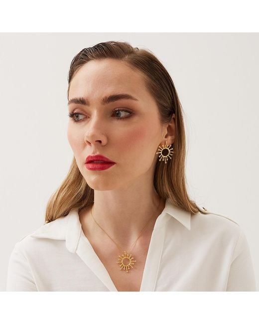 Spero London Metallic Sun Sunburst Large High Quality Crown Natural Textured Molten Sterling Earring