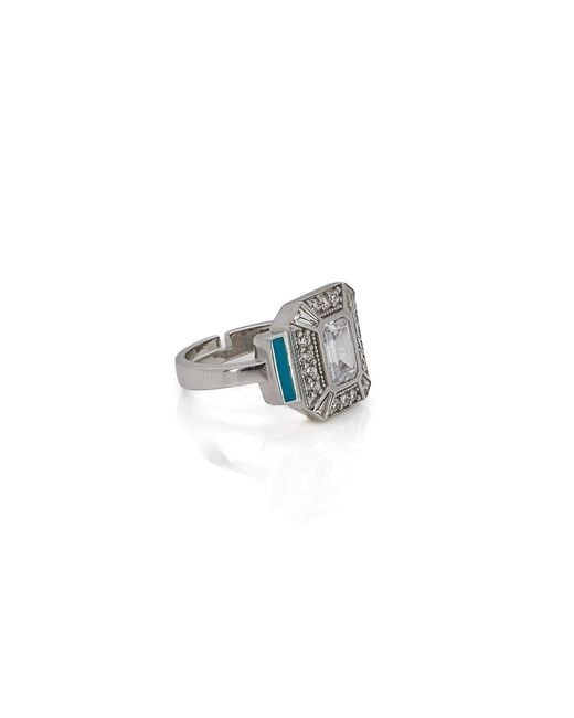 Ebru Jewelry Blue Turquoise Enamel & Diamond Sterling Ring
