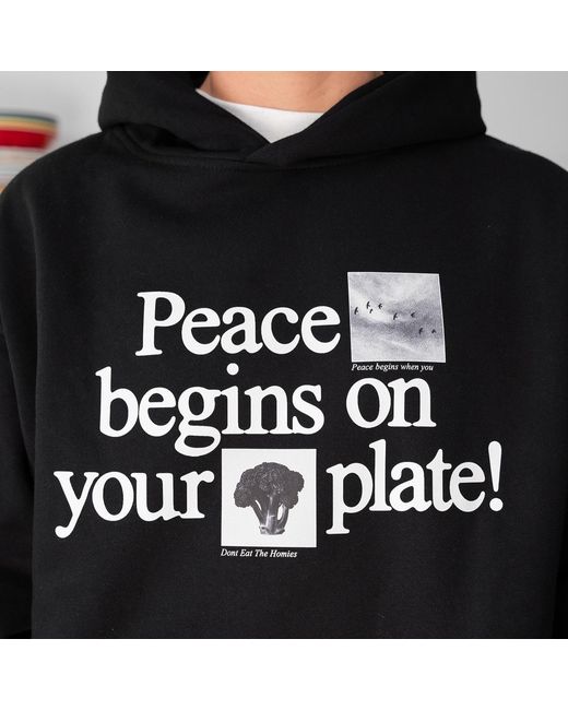 Dont Eat the Homies Black Peace Begins On Your Plate Hoodie for men