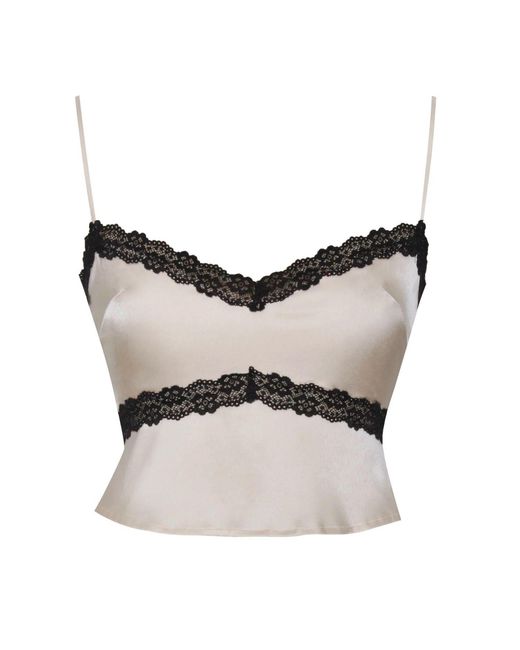 Miss Circle New York Gray Neutrals Yareli Lace Trim Satin Strappy Top