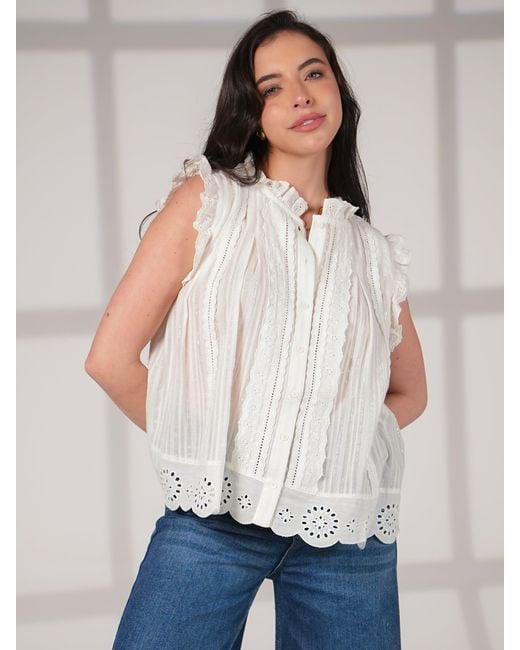 Rose & Nancy White Jean Ivory Cotton Lace Trim Pretty Swing Top