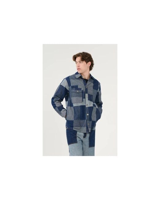 Win Out Blue Patchwork Denim Overshirt for men