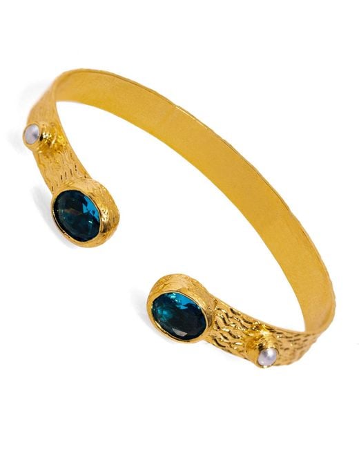Ebru Jewelry Metallic Cleopatra Topaz & Pearl Adjustable Cuff Bracelet
