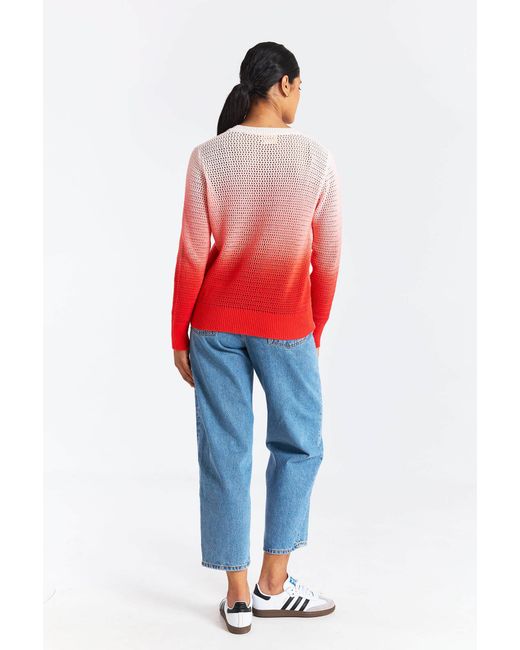 Brodie Cashmere Red Mesh Dip Dye Crew