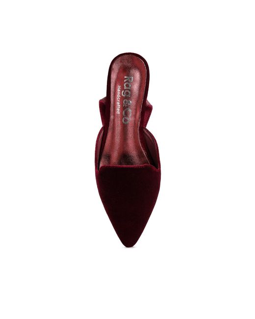 Rag & Co Red Salome Embellished Ankle Strap Velvet Mules