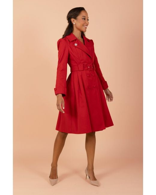 Santinni Red Bergman Cotton Gaberdine Dress Trench Coat