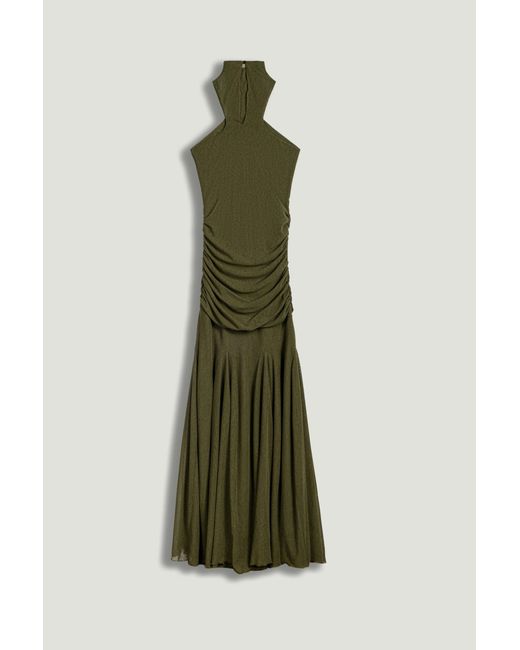 Nocturne Green Neutrals Halter Neck Draped Maxi Dress