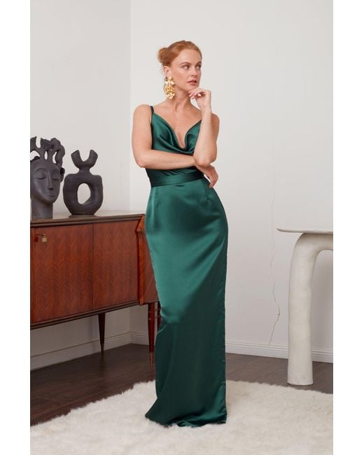 Undress Green Amila Long Evening Dress With Cowl Neck