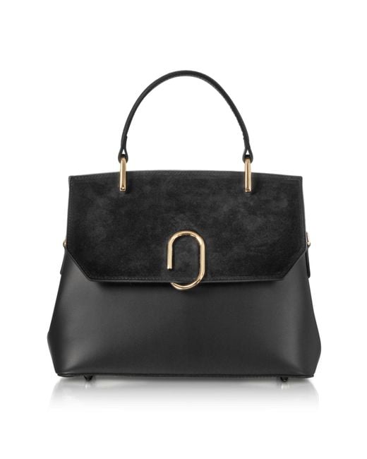 Le Parmentier Black Thais Suede & Leather Satchel Bag