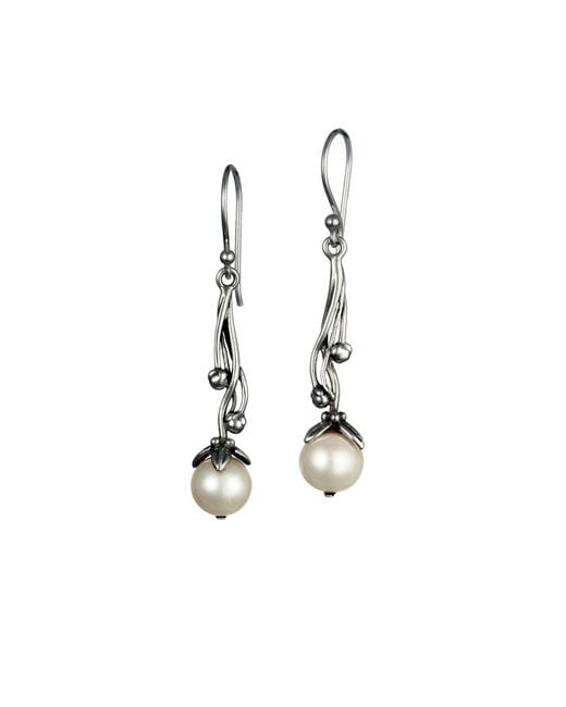 Isla Silver Metallic Handmade Pearl Drop Earrings