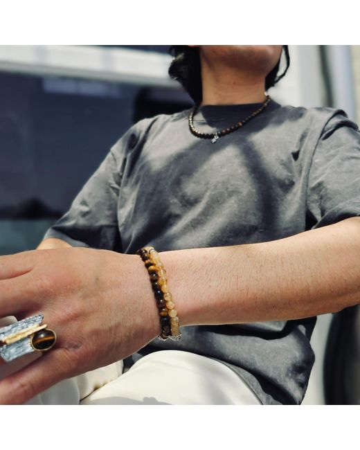 Farra Black Tiger-Eye Stone Flexible Bracelet for men
