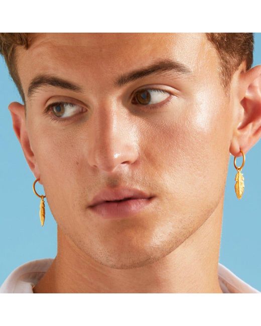 7879 Metallic Feather Charm Hoop Earrings