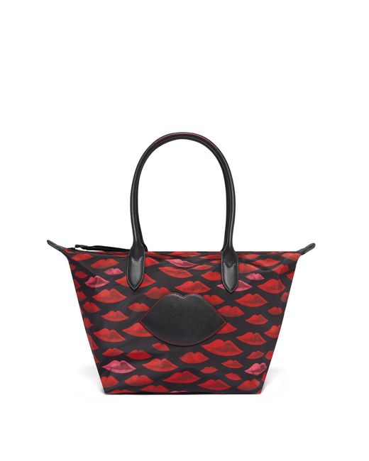 Lulu Guinness Red Multi Watercolour Lip Oh Lu Lu Large Tote Bag