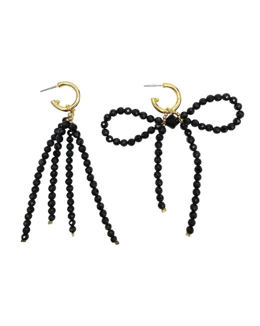 Farra Metallic Obsidian Crafted Butterfly Knot And Tassel Asymmetric Earrings