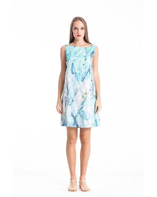 Conquista Blue A Line Print Poplin Dress