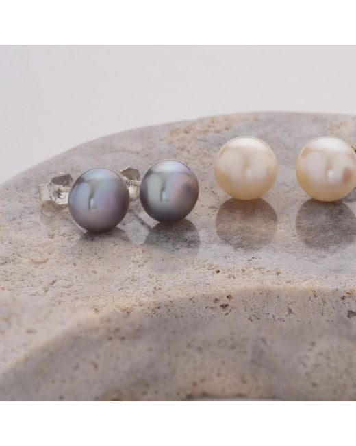 Nellou Jewellery Blue Large Pearl Button Stud Earrings